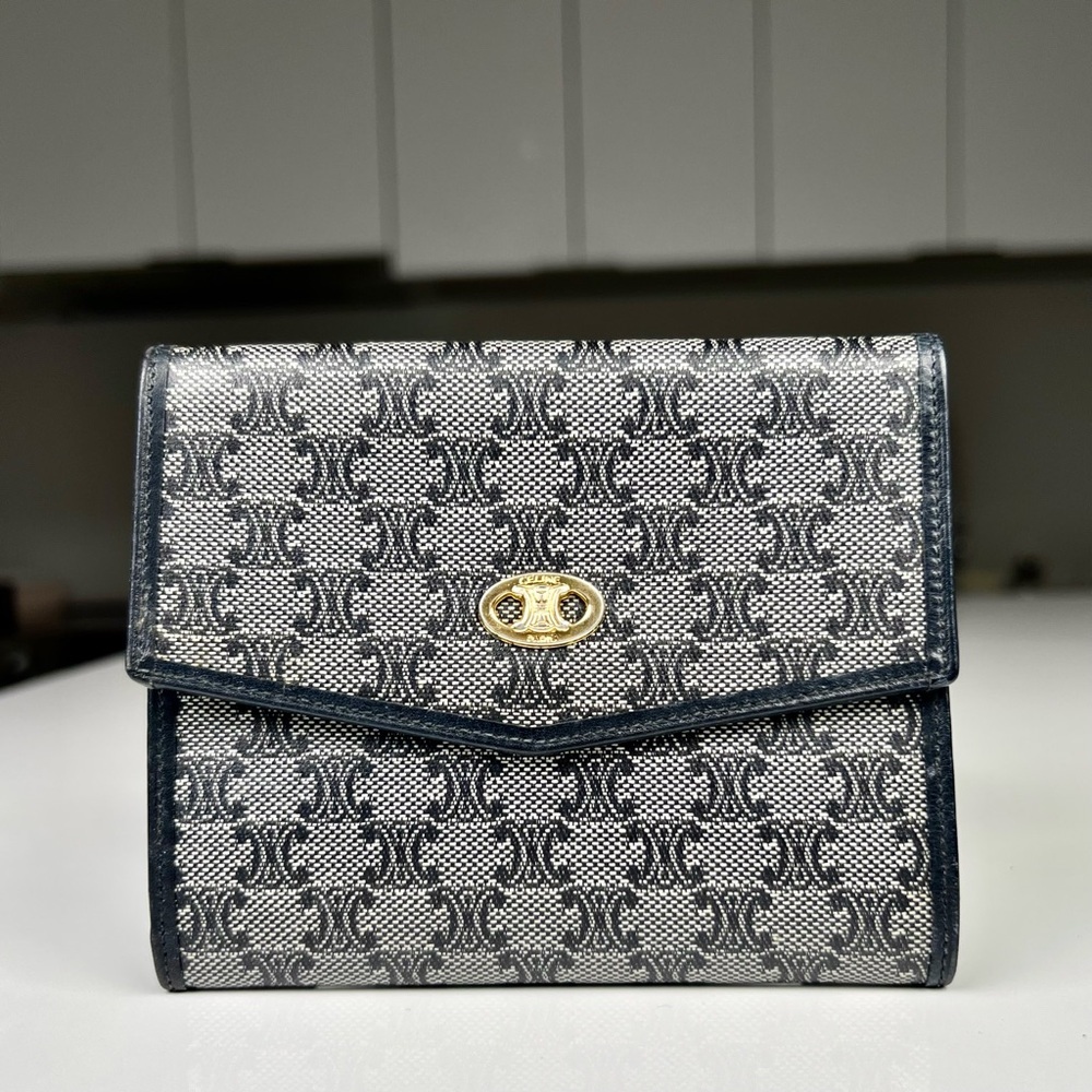 Celine Triomphe Macadam Blue Coated Wallet
